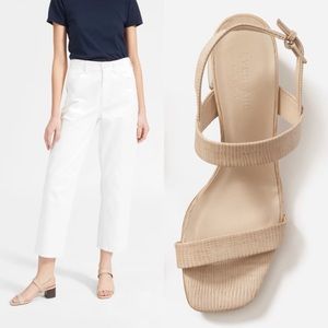 Everlane double strap block heel sandals reptile